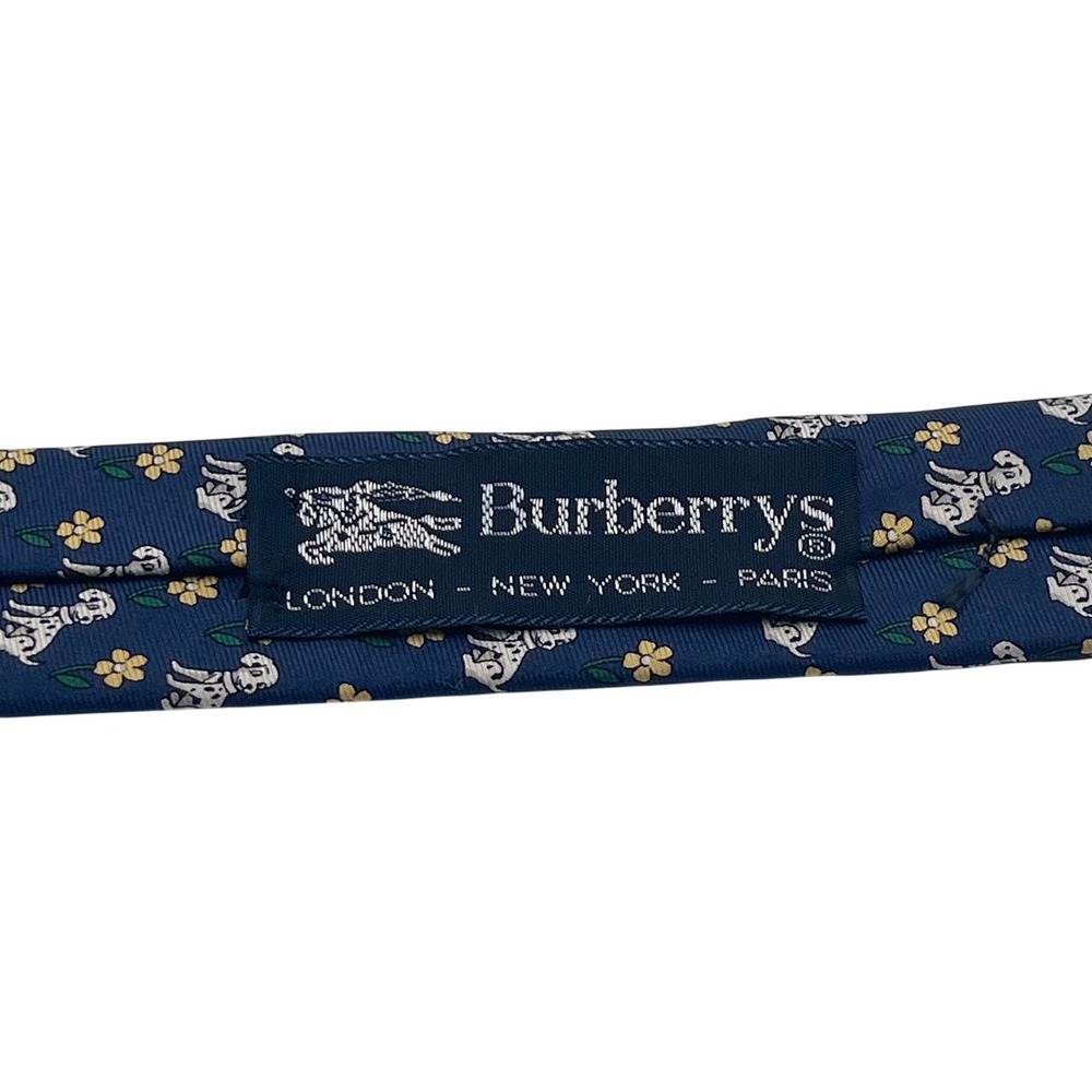 Burberrys Tie Silk Dalmatian Dog Print Navy Blue Necktie Made‎ in USA London - Picture 3 of 5